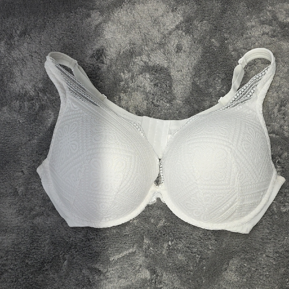 Cacique Lane Bryant  White Lace Bra 44DDD boost plunge